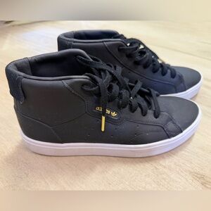 Adidas Black and White High-Tops with Gold Detail